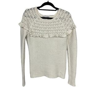 Autumn Cashmere Sweater Ruffle Crochet Cream White S
